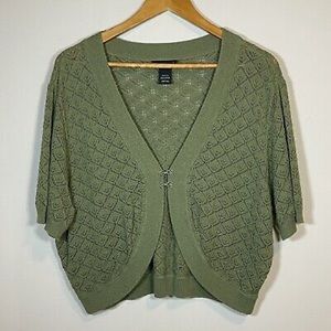 Lane Bryant Crochet Knit Green Short Sleeve Short Cardigan Shrug Size 22 24